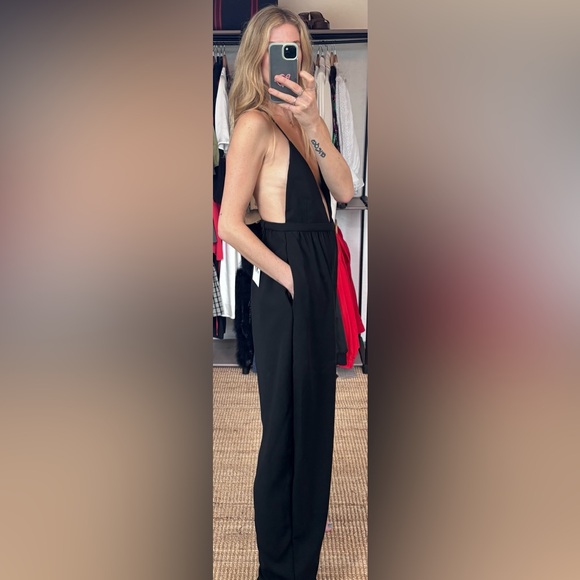 NWT Zara 50th Black Deep V Neck Spaghetti Strap Black Barrel Backless Jumpsuit - Picture 5 of 13